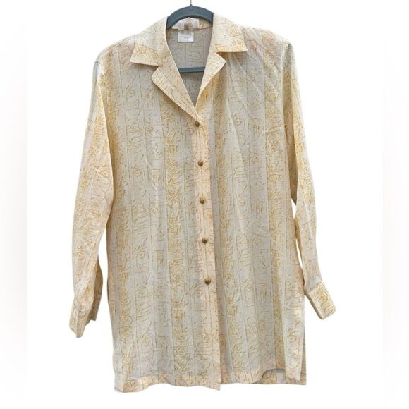 Escada 1990s Vintage Women's 100% Silk Egyptian Print Button Down Blouse Size 34 - Picture 6 of 8